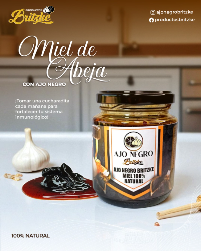 Frasco de miel de abeja con ajo negro Britzke