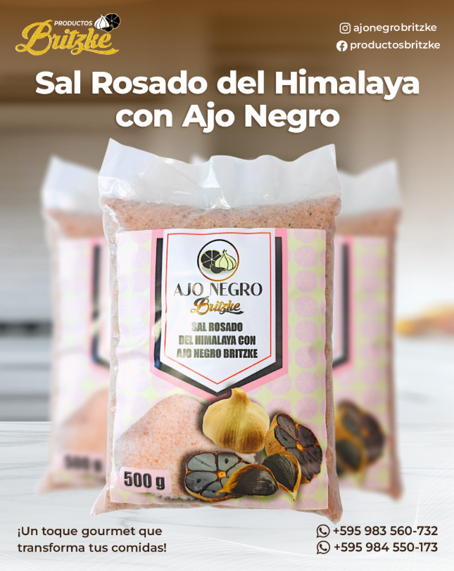 Bolsa de sal rosada del Himalaya con ajo negro Britzke, 500 g